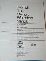 Triumph TR7 1998cc all Models 1975 - 1982 Owner's Workshop Manual Additional Image