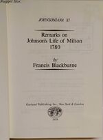 Johnsoniana XI - Remarks on Johnson's Life of Milton 1780 Additional Image